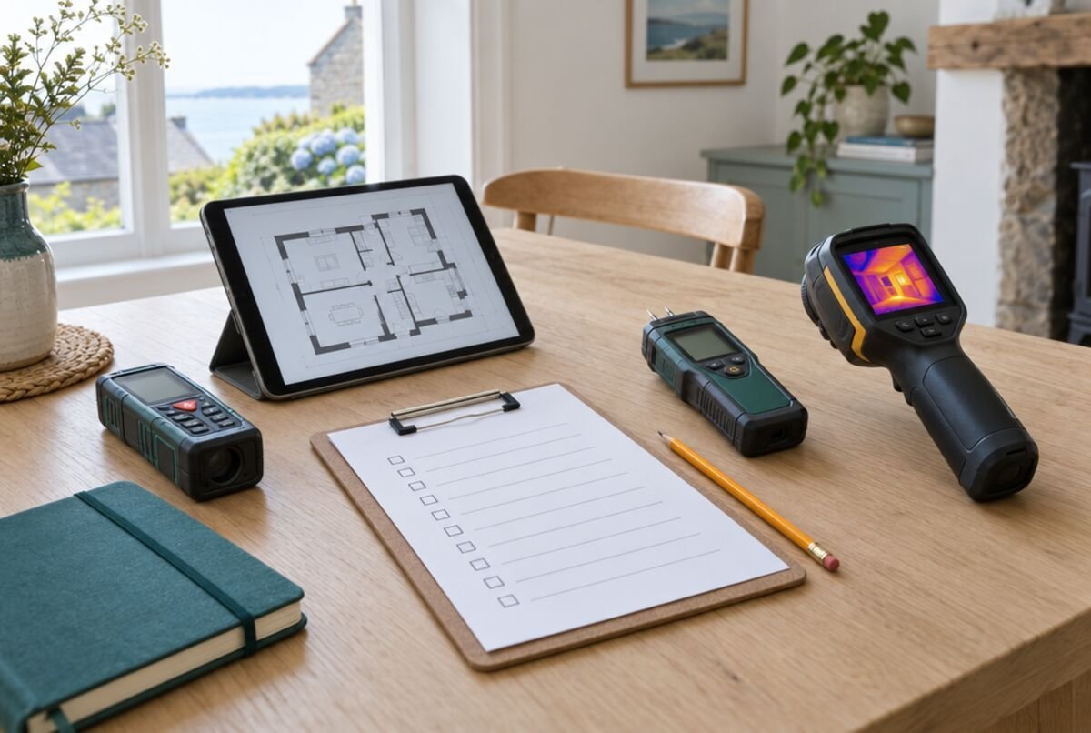 Télémètre laser, tablette et plan : les outils d'une visite de diagnostic